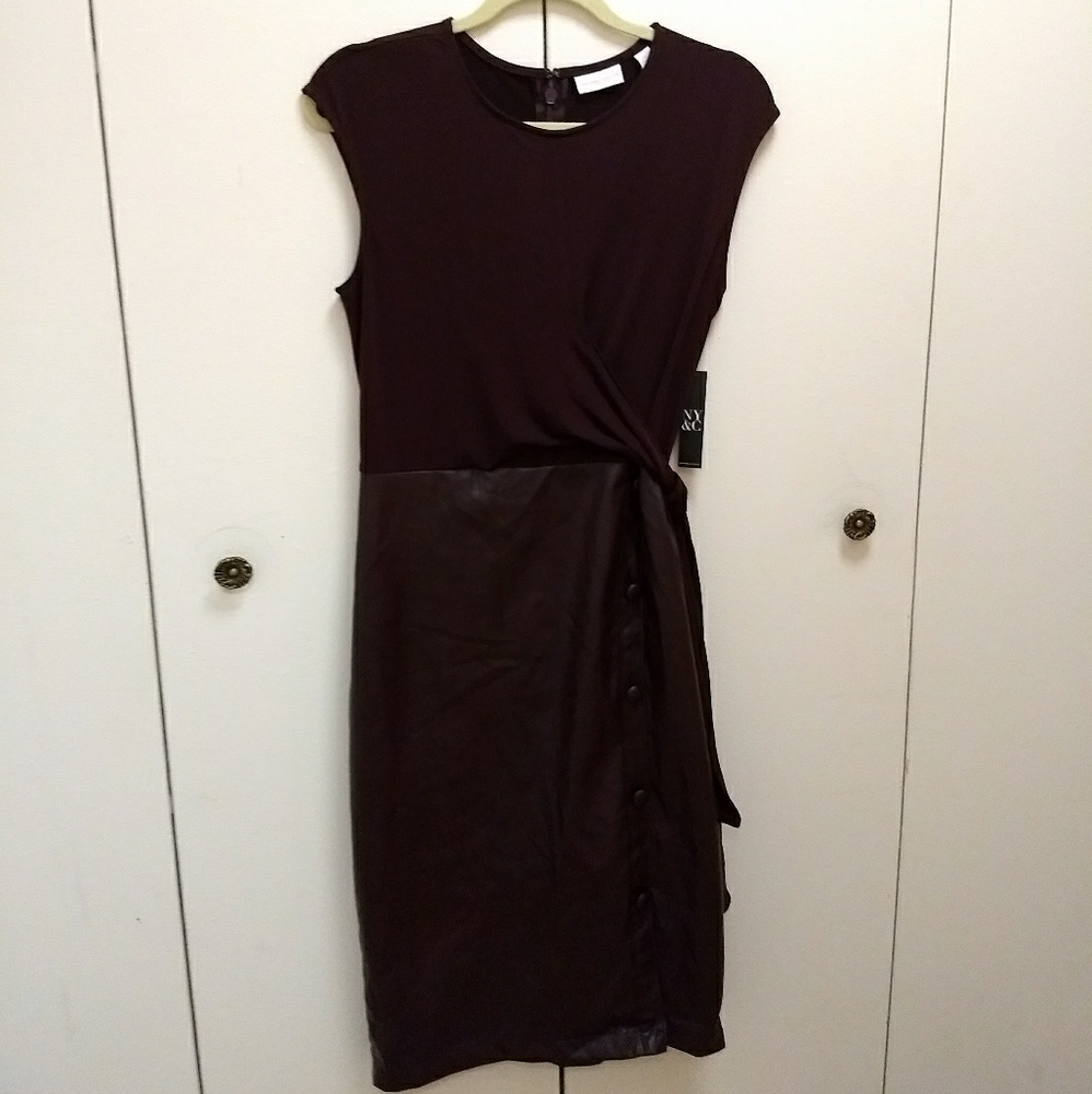NY&Co Eggplant Faux Leather Dress w/ Pencil Skirt